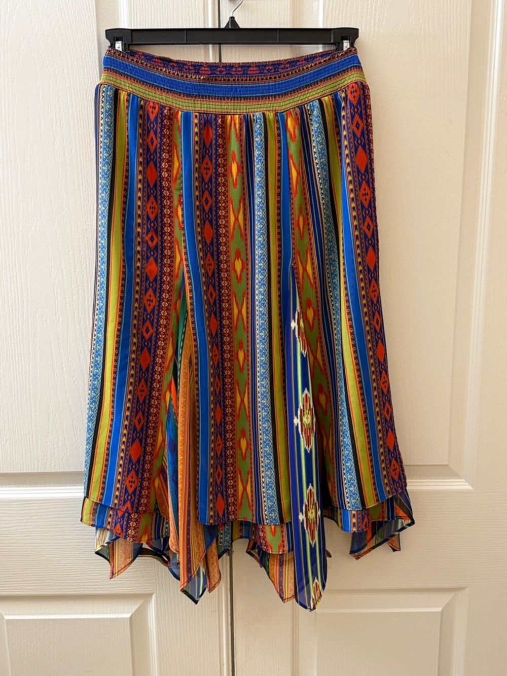 Soft Surroundings Vibrant Multicolor Stripe Asymmetrical Skirt - Picture 2 of 5